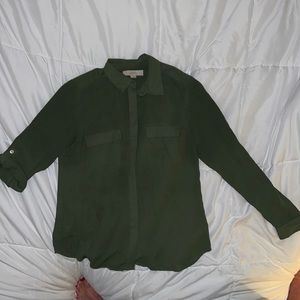 Dark moss green, like new, button up, Loft, blouse, size small.